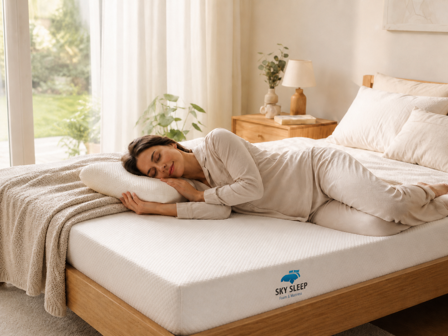 A refreshed sleeper resting on a Sky Sleep mattress